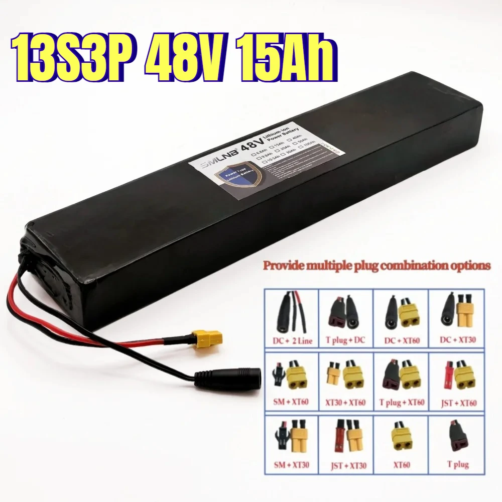 

2025 New 48V 15Ah 1000W 13S3P DC/T Lithium Ion Battery Pack Suitable for 48V motors with BMS+54.6V Charger
