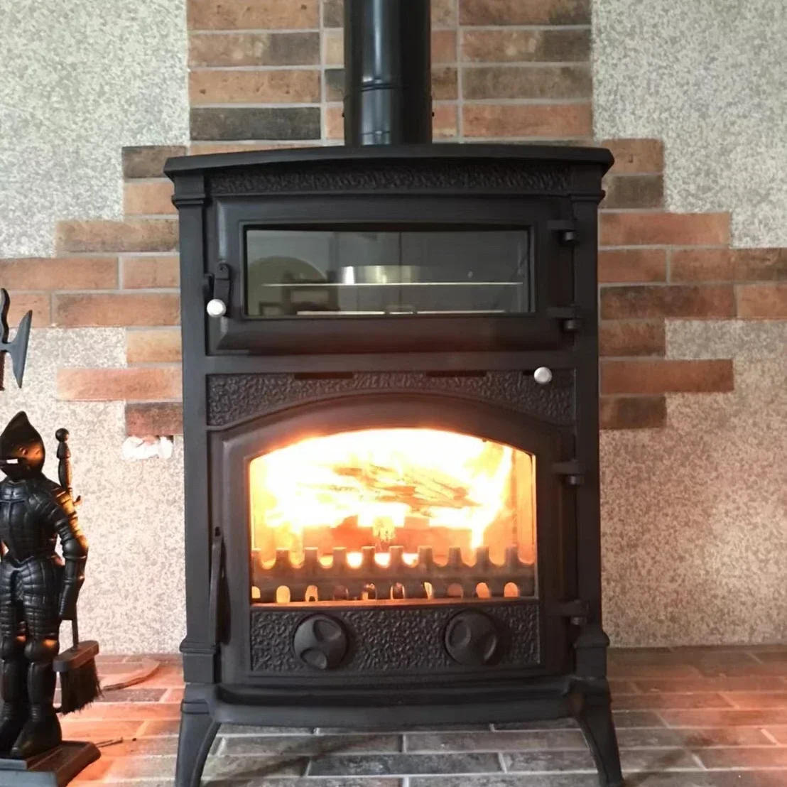Factory Direct cast iron fireplace indoor wood burning indoor stove on wood with chimney