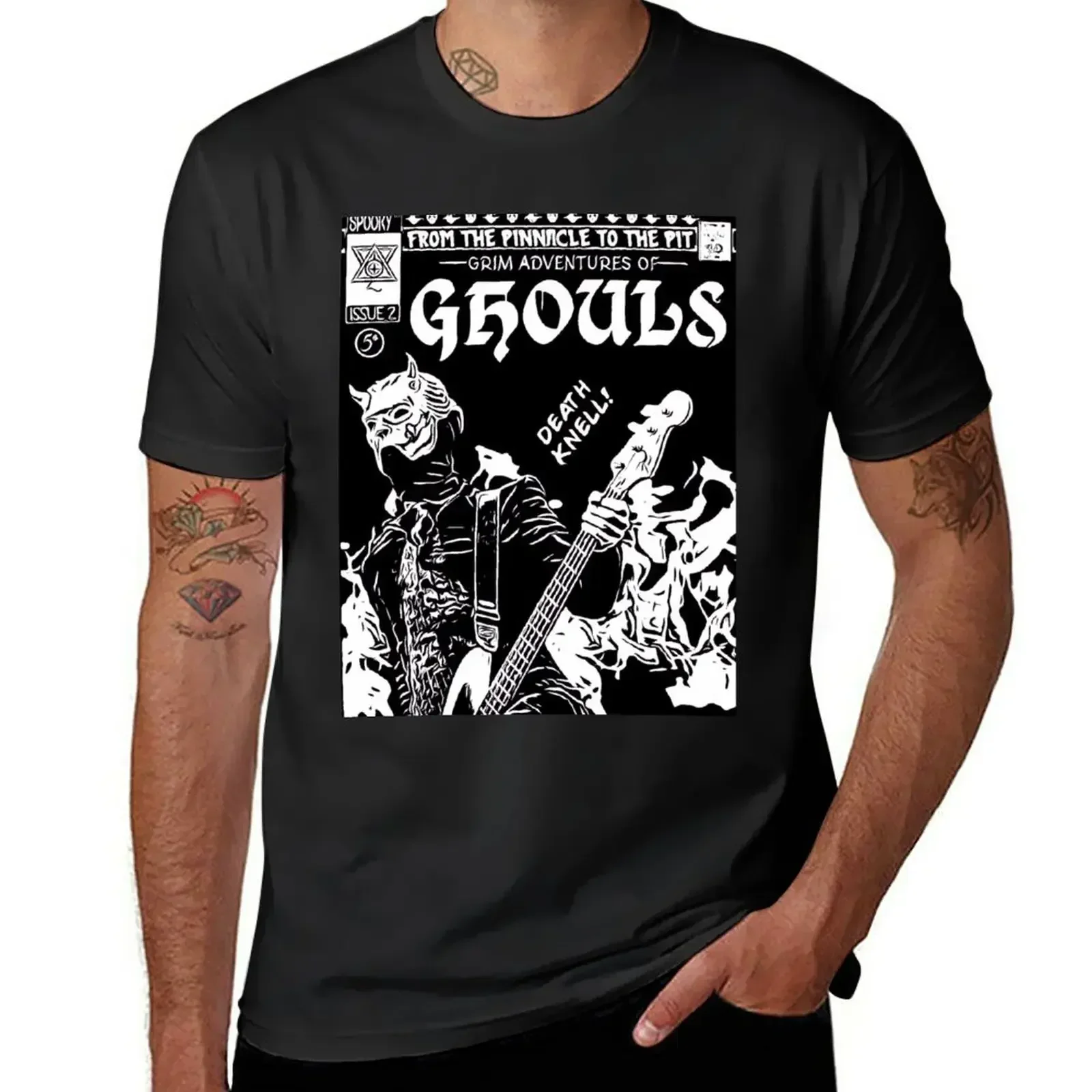 New GHOST BAND NAMELESS GHOUL INSPIRED COMIC COVER DESIGN black ink T-Shirt cute clothes for cotton Over sized men clothing tpos