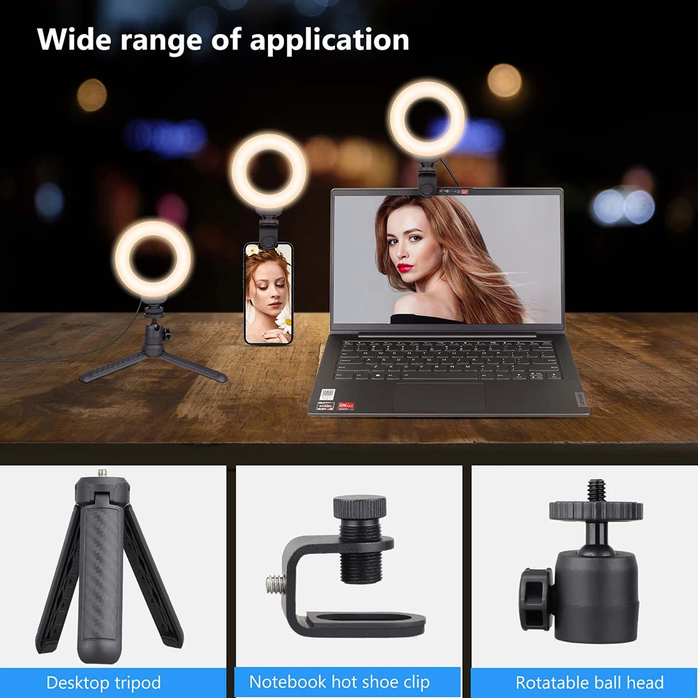 INNOREL 4“ Bi-Color LED Video Ring Light USB Remote Control Soft Fill Light with Mini Tripod for Video Conference Live Streaming