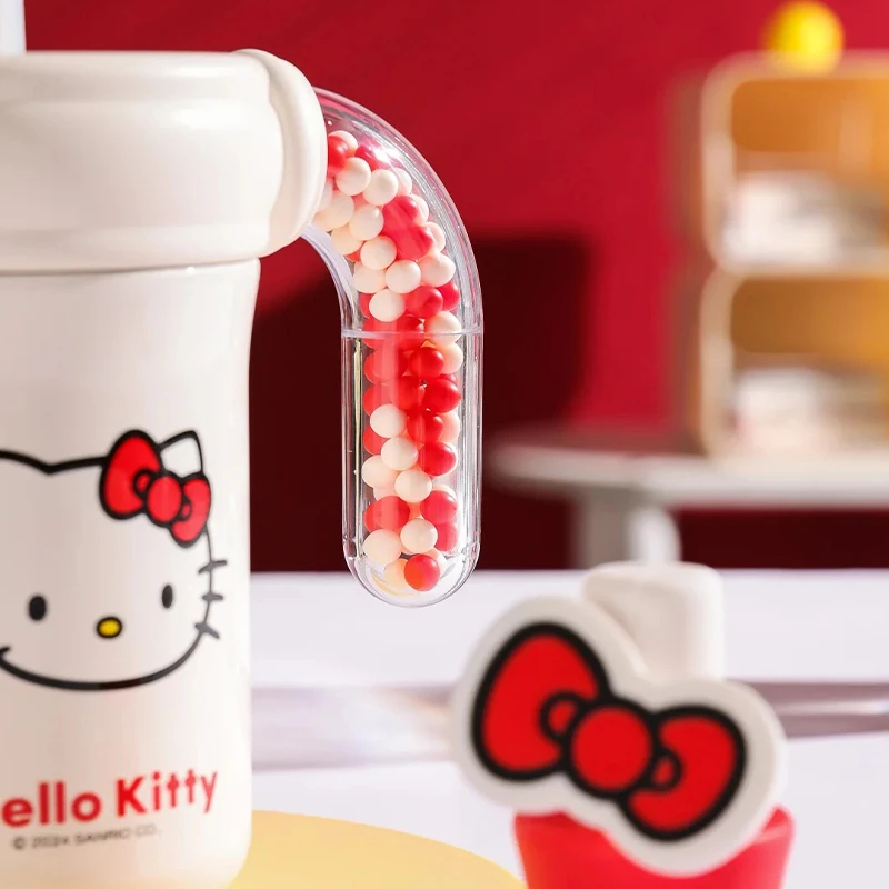 Vaso Hellokitty de 400Ml con asa, taza aislada de acero inoxidable con tapa y pajita, portabotellas para agua, taza de viaje amigable