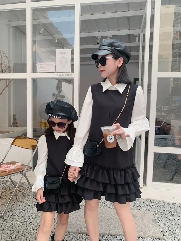 Mother Daughter Matching Dress Women Business Suits Spanish Mommy Children Clothes French Mom And Baby Girl Blouse+Dresses Sets