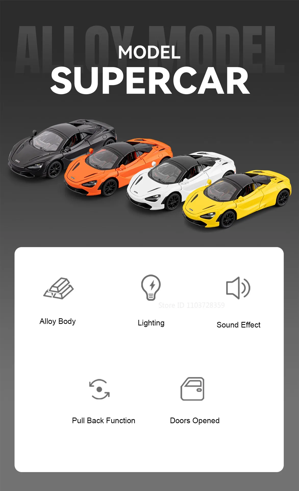 1:32 720S Senna Modell Spielzeug Sportwagen Legierung Druckguss Sound Licht Exquisite Innen Zurückziehen Supercar Modelle für Kinder präsentiert – Detail 2