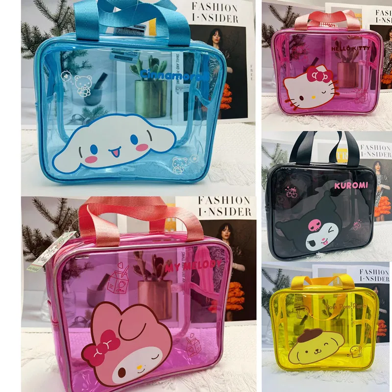 

Sanrio Pve Transparent Handbag Hello Kitty Cinnamoroll Swimming Waterproof Beach Bag Jelly Travel Makeup Bag Girls Comestics Bag