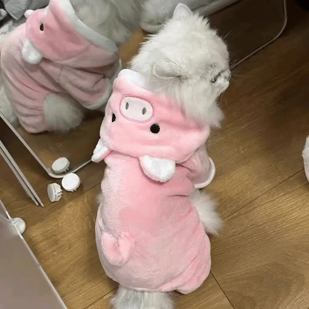 부드러운 플리스 애완견 옷 코랄 벨벳 따뜻한 후드티 강아지 옷 만화 디자인 티거 패턴 강아지 점프수트 요크셔