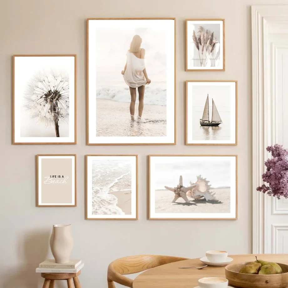 

Beige Reed Dandelion Girl Starfish Sea Beach Nordic Wall Art Canvas Painting Posters And Prints Pictures For Living Room Decor