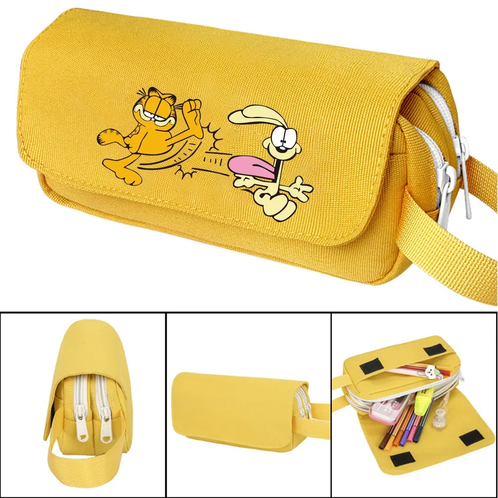 Garfields Pencil Case Odies Zipper Stationery Box Storage Bag Pen Bag Wallet Anime Student Polyester Pencil Case Birthday Gifts