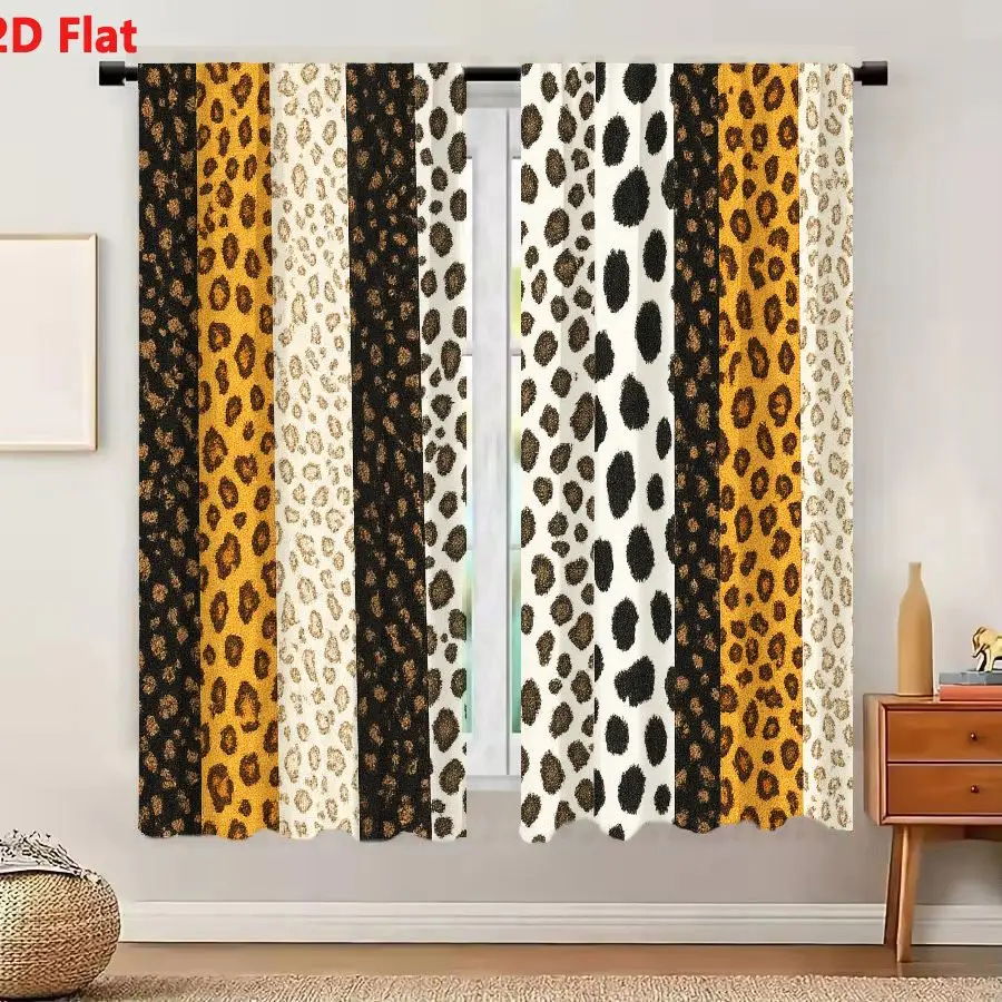2Pcs Curtains 2D Flat Animal Print Vertical Stripes Pattern Leopard Cheetah Jaguar Spotted Repeating Design Bold Contrasting Col