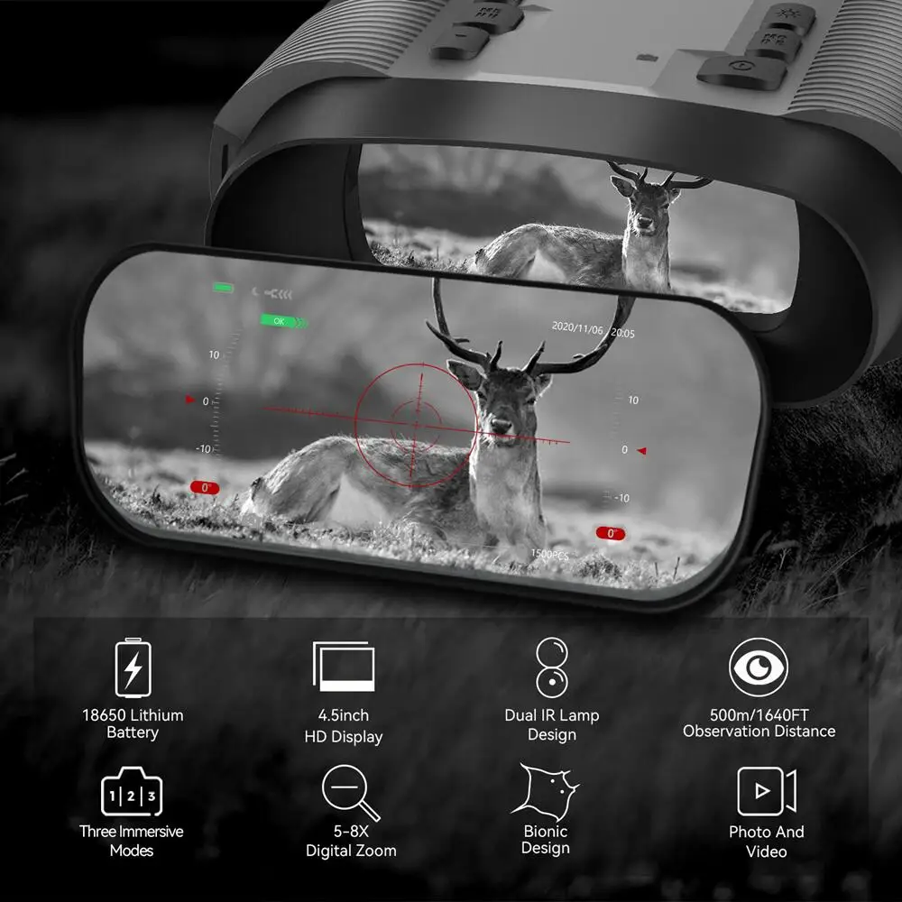 Mileseey BNV21 Night Vision Binoculars Goggles Camera Glasses Infrared Dual IR Range 500Yard Rechargeable 32GB Card for Hunting