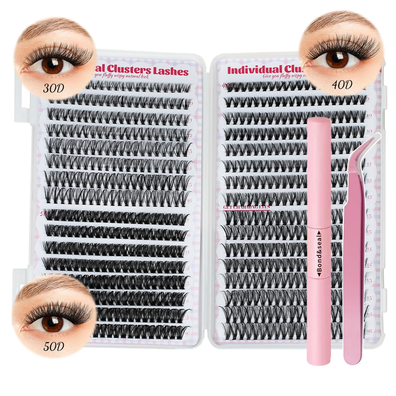 Natural Eyelash Extension Kit 640 Pieces Cluster Lashes Set 9-16mm Wispy Eyelash Extensions Individual Eyelash Extensions with Adhesive Sealant and Eyelash Extension Tweezers Home DIY Tools