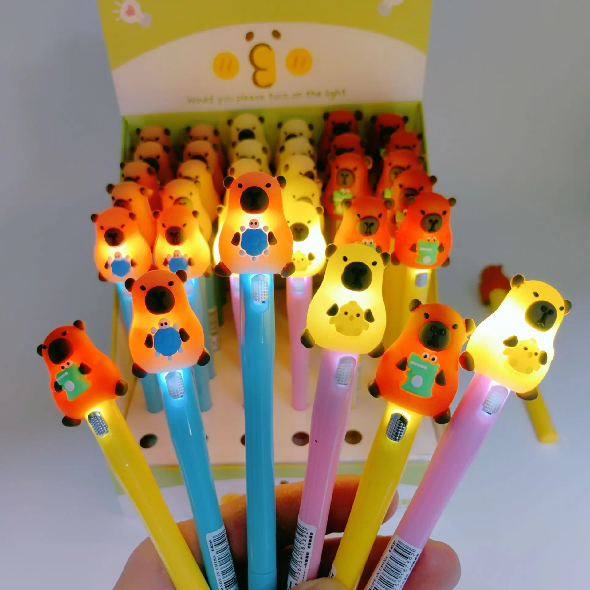 

3Pcs/Set Cute Capybara LED Ballpoint Pens 0.5mm Blue Ink Smooth Writing Light Gel Pens Kids School Stationery Office Supplies