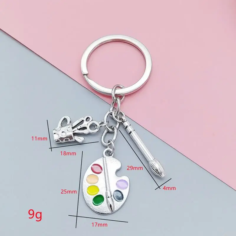 10 Pieces Creative Color Palette Metal Keychain Pen Holder Brush Drawing Board Art Student Graduation Souvenir Backpack Pendant