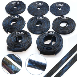 5M Cable Sleeve Blue&Black Expandable High Density Wire Protection PET Nylon Braided Sleeving Cables 2/4/6/8/10/12/15/20/25mm