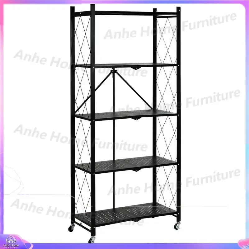 Foldable Storage Rack Kitchen Organizer Vertical Multi Layer Shelf Movable Rolling Cart Home Bathroom Closet Space Saving