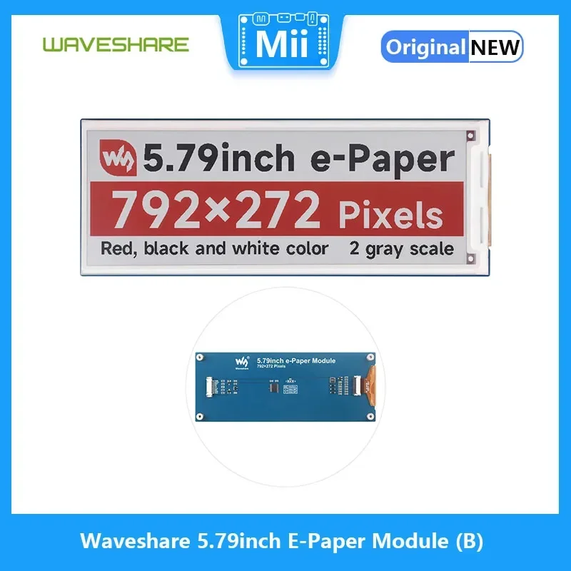 Raspberry Pi 5.79 inch E-Paper Module (B), e-ink display, 792x272, Red/Black/White, SPI Interface