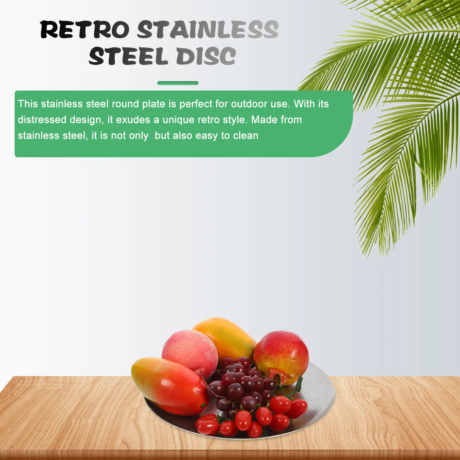 

Stainless Steel Round Plate Distressed Vintage Design Multiuse Fruit Breakfast Steak Plate Durable Serving Tray