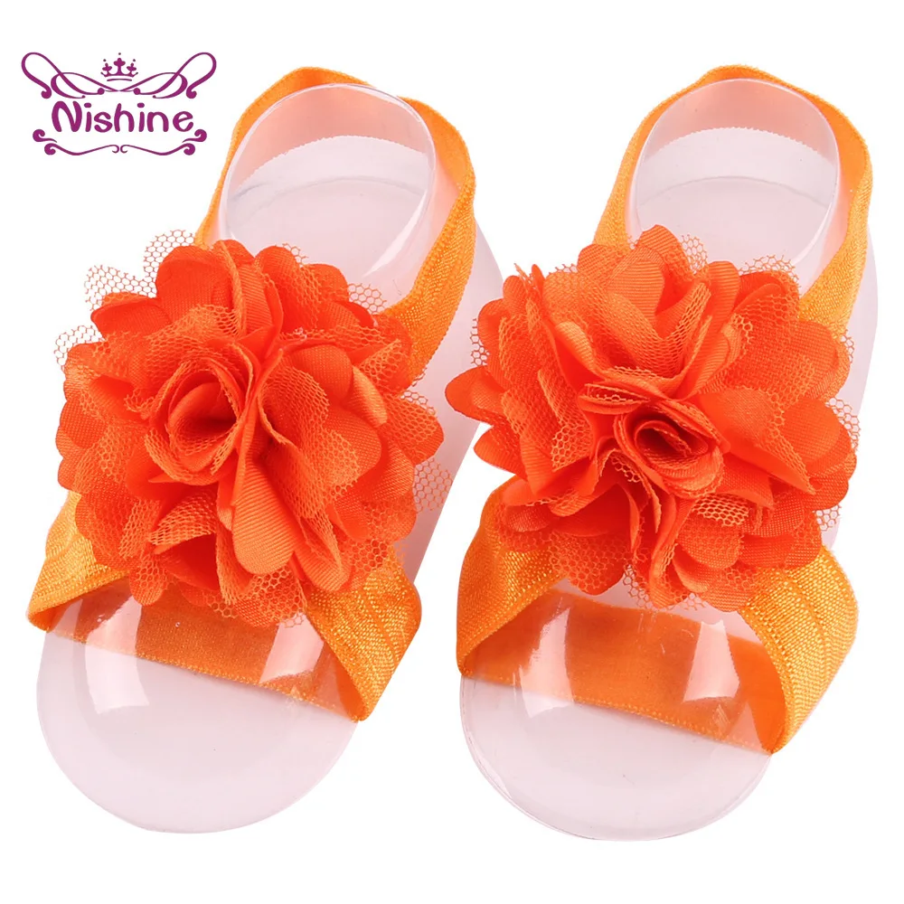 Cute 2pcs/pair Newborn Toddler Satin Mesh Flower Barefoot Sandals Baby Kids Children Infant Photography Props Gifts