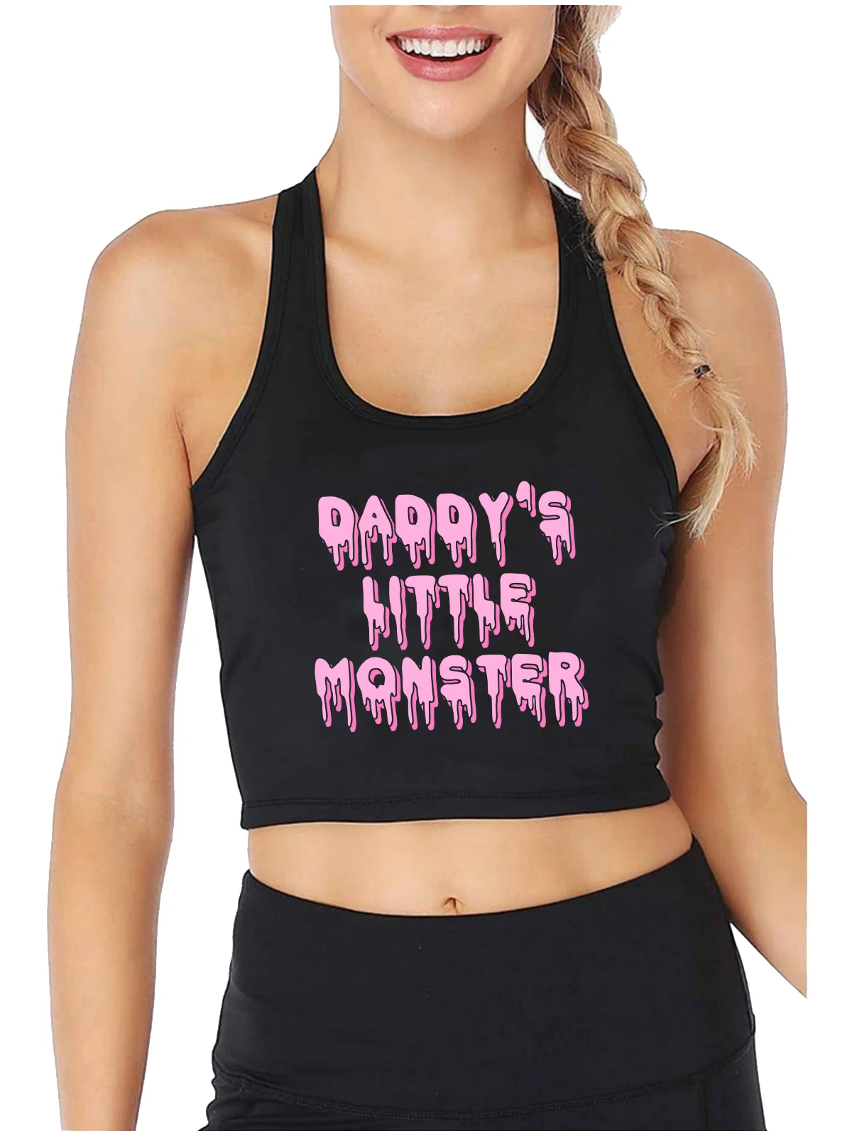 

Daddy's Little Monster Graphic Sexy Slim Fit Crop Top Sugar Baby Humorous Flirty Style Tank Tops Hotwife Funny Naughty Camisole