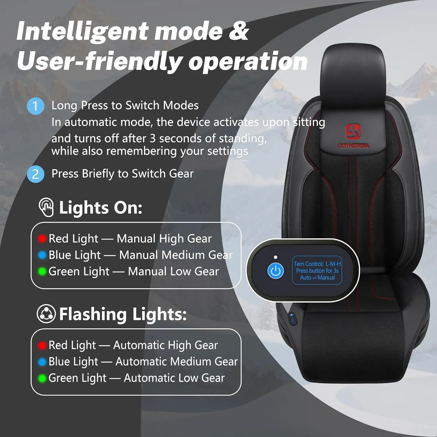 Black 12V&24V Cooling Car Seat Cushion with 10 Fans, Rapid Cooling with Auto Start and Pause
