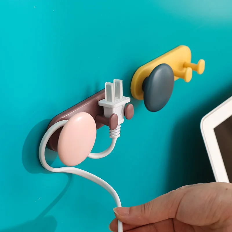 Wall Storage Organization Hook Punch-free Power Plug Socket wire Holder Kitchen Hook Wall Adhesive Hanger Office Kitchen Rack