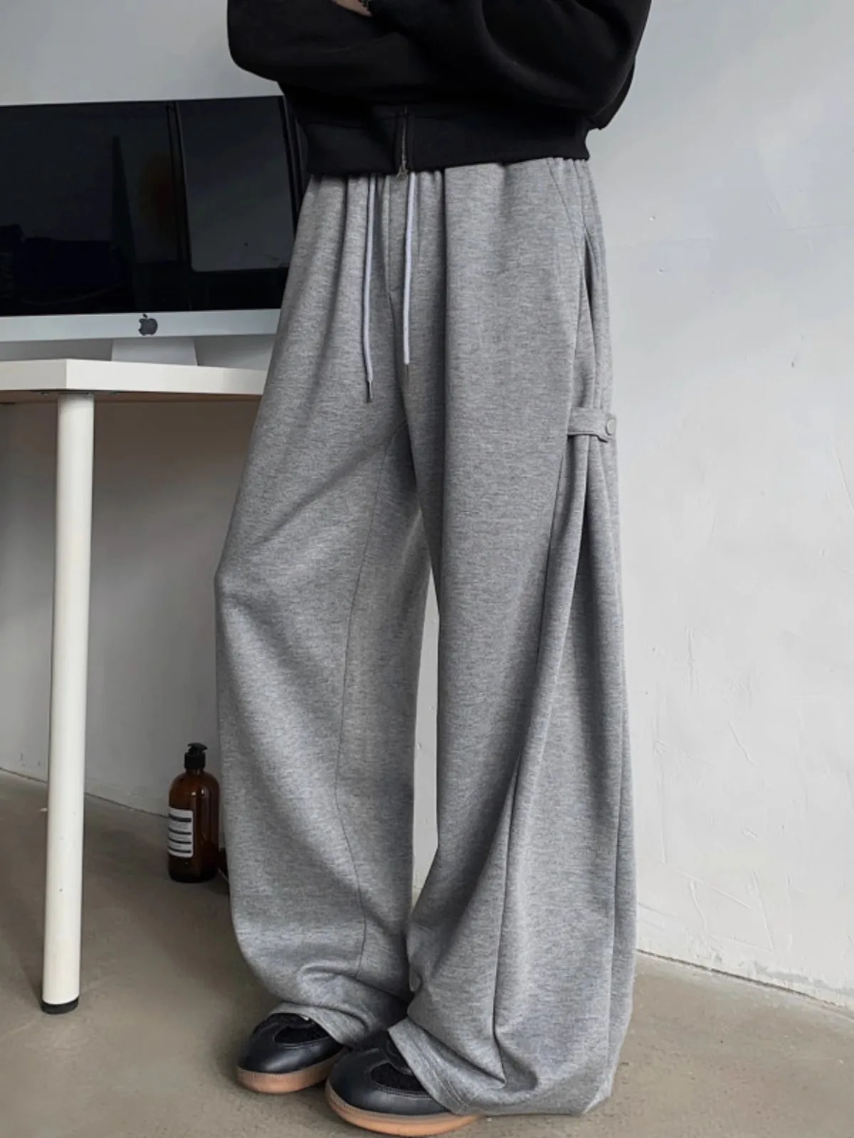 Grey Wide Leg Sweatpants Spring Autumn Sports Jogging Casual Loose Straight Leg Long Trousers Fashion Baggy Comfortable Trousers