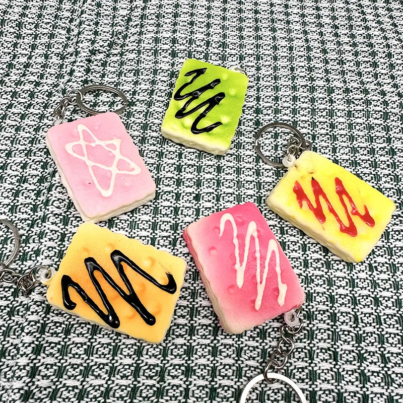 3Pcs/bag Simulation Square Biscuit Slow Rebound Soft Pinch Keychain Realistic Fun Food Adult Children Stress Relief Toy Pendant