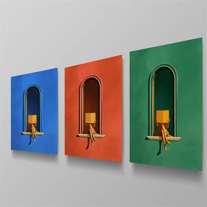1pc frameless Canvas Painting Minimalist Emerald Green Woman Reading Poster Print Homely Art Book Lover GiftsCanvas Painting Bed