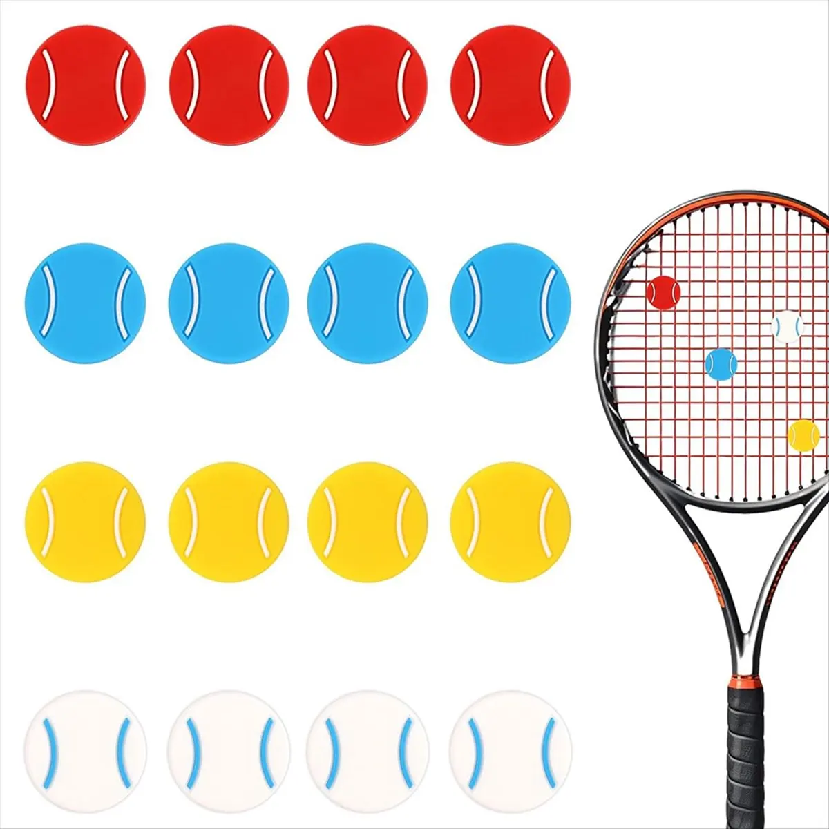 L79A 16pcs Tennis Racket Dampeners, Soft Silicone Racquet Vibration Damper Cute Pattern Shock Absorbers Tennis Accessories