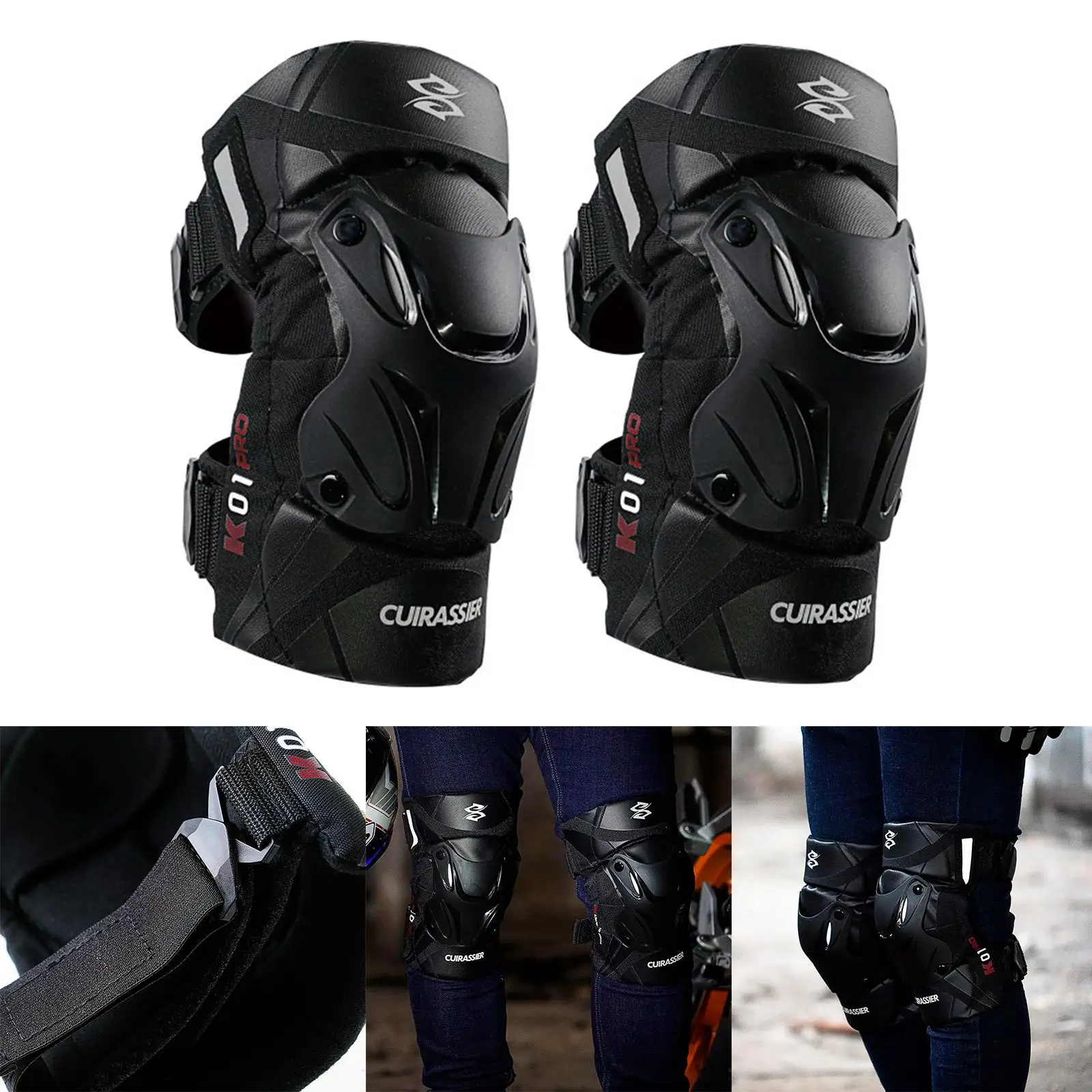 2Pcs Motorcycle Knee Pads Shock Absorbing EVA Foam Shock Resistant Guard Fits for Motocross Racing Mountain Bike Reflective