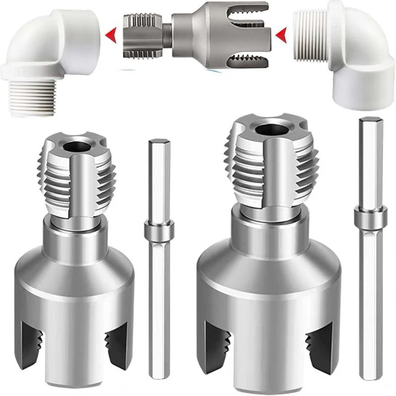 Integrated Internal & External Pipe Threading Tool Electric Drill Compatible PVC Pipe Threader Kit Pipe Thread Cutting Tool
