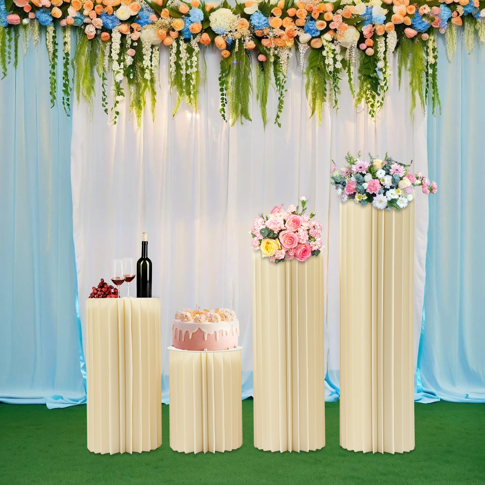 

4pcs Foldable Cardboard Cylinder Flowers Stand 40cm+60cm+80cm+100cm, Columns Display for Wedding, Aisle Road Guide, Festival