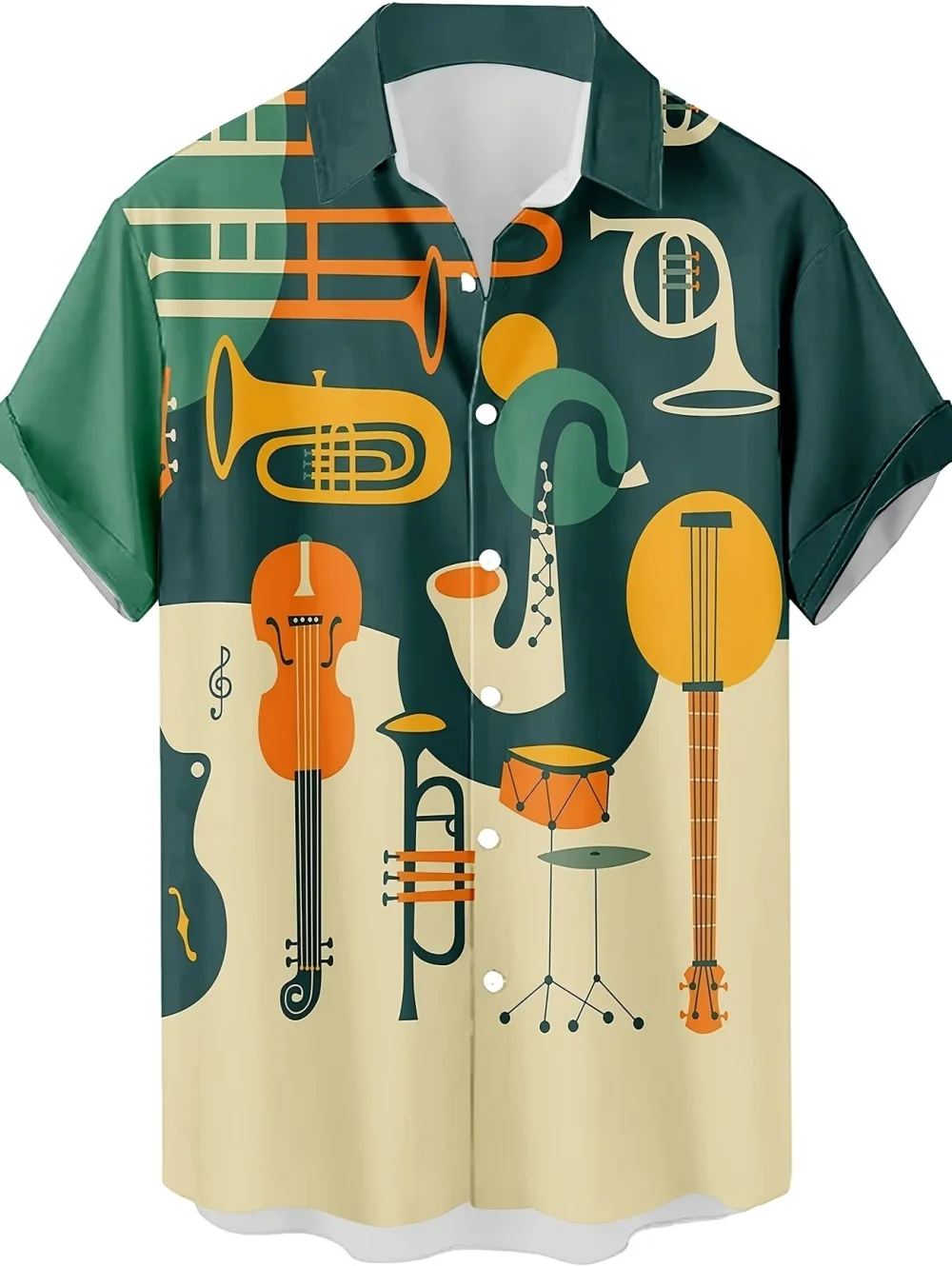 Sommerliche Hawaii-Hemden für Herren mit 3D Vintage Musik Rocker Gitarren-Print, Strandhemd, Kurzarm-T-Shirts, Oberteile, Harajuku Herrenbekleidung