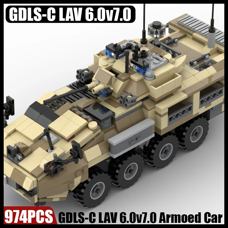 

MOC Milirary Army LAV 6.0 Wheeled Armored Vehicle Model Building Blocks Kit Soldiers Figures Carrier Tank Bricks Toys Boys Gift