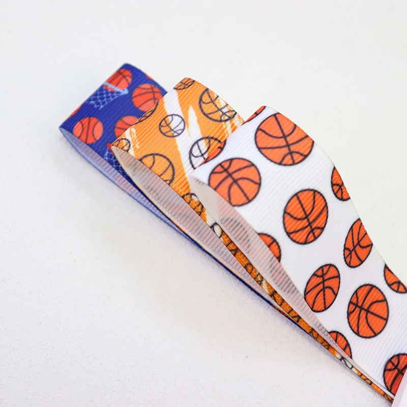 Fita de grosgrain para arcos, Sports Basketball Print, DIY Craft Acessórios, Decoração, Suprimentos de Embalagem, 9mm, 25mm, 38mm