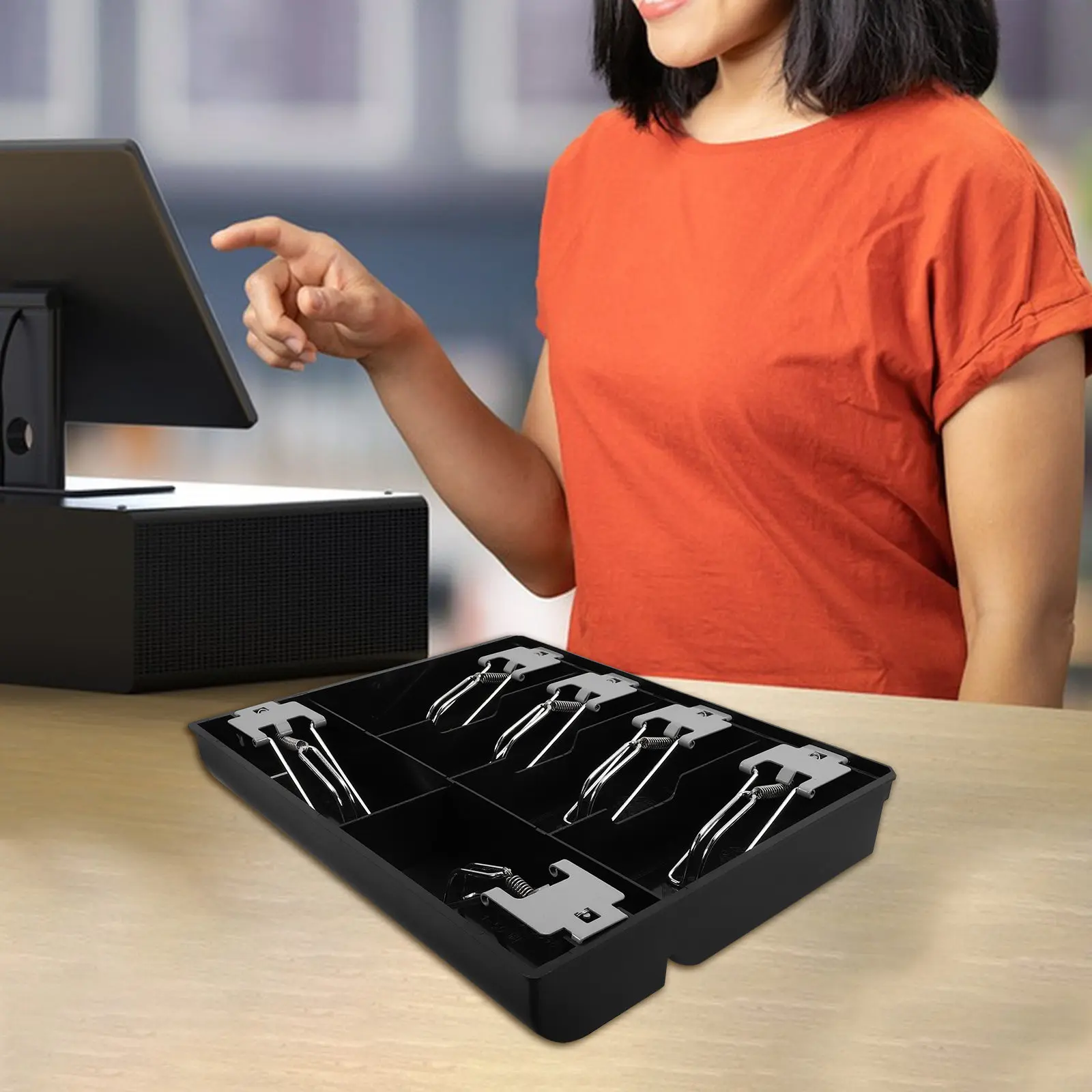 

6-Slot Cash Drawer Tray Multi-Grid Money Organizer Smooth Surface Easy-Clean Edge Design for Retail Store Cashier Counter Small