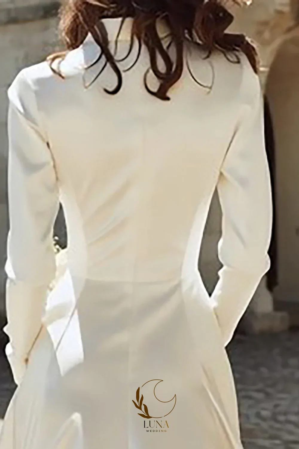 Luna Customized Peak Lapel A Line Midi Engagement Blazer Dress with Sleeves Tea-Length Satin Civil Vestidos De Novia