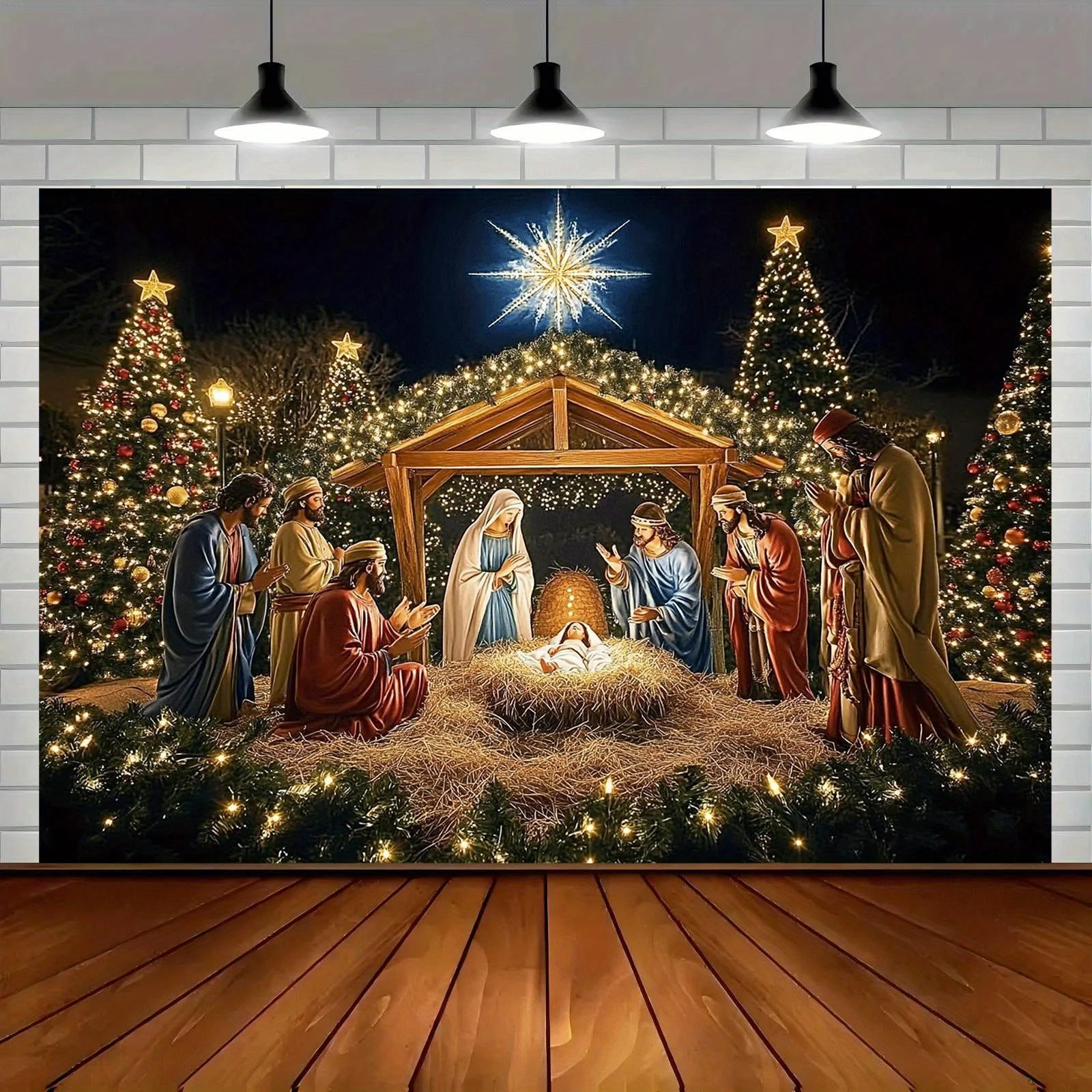 1-teiliger Polyester-Hintergrundstoff für die Weihnachtskrippe, geeignet für die Dekoration von Wohnzimmer- und Garagentoren