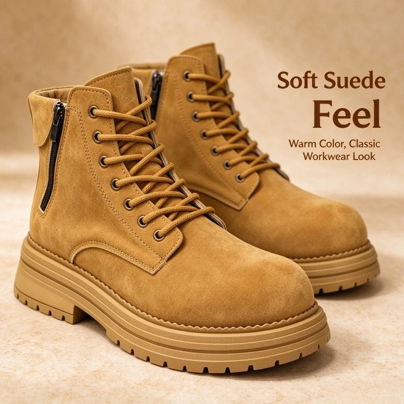 Men's High-quality Suede Horse Boots Outdoor Casual Leather Boots Thick Soled English Style Short Boots Fashionable Work Boots