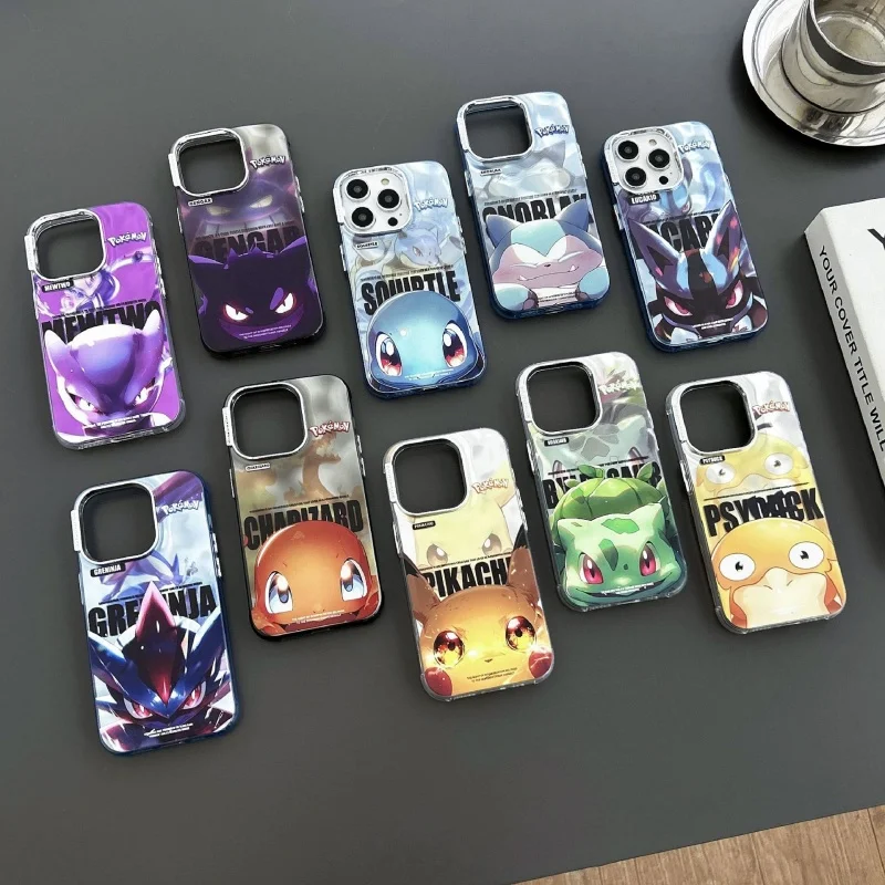 Niedliche 3D Greninja Gengar Handyhülle für iPhone 11 12 13 14 15 16 Pro Max Plus Cartoon Mewtwo Lucario Bulbasaur Silberne Hülle