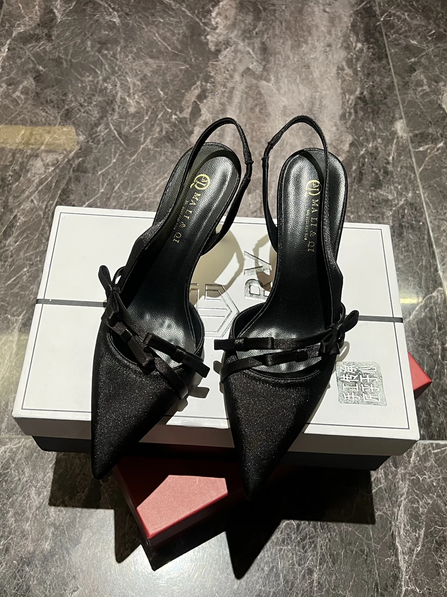 

Ele Satin Pointed Toe High Heels with Bow Detail Thin Stiletto Heel Faionable Sexy Women's oes Comfortable Slip-On Sa...