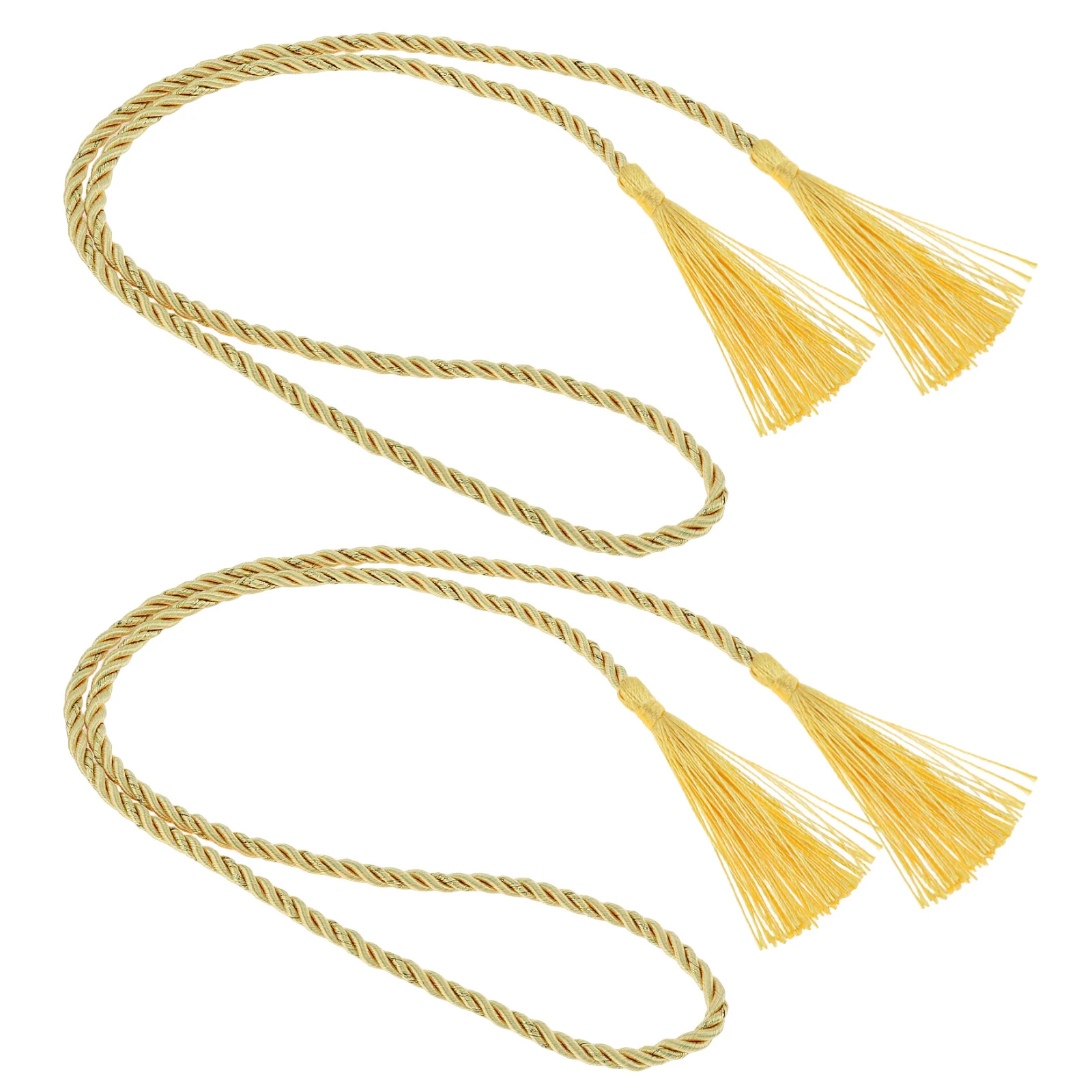 2 Pcs 100CM Curtain Tiebacks Rope Holder with Tassel Gold Handmade Curtain Tie Backs Rope Strap Holdbacks or Bedroom Living Room