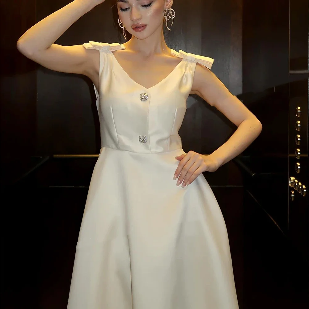 Muloong V-Neck Ankle-Length Women Elegant And Pretty Luxury Prom Dress