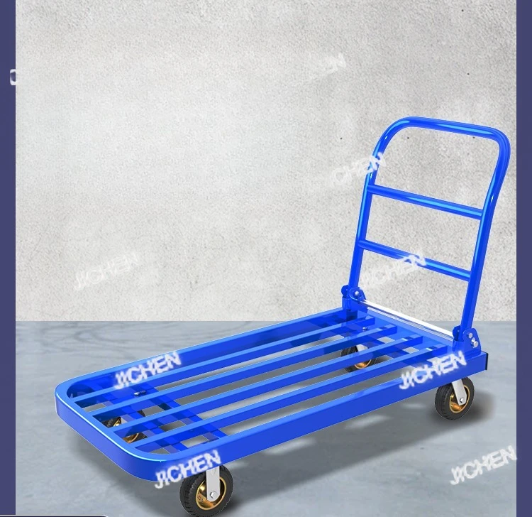 

Тележка для стальной пластины Плоская тележка Тележка для тяги Бесшумная складная стальная труба Четырехколесный прицеп Складской грузовик Тяговый грузовик