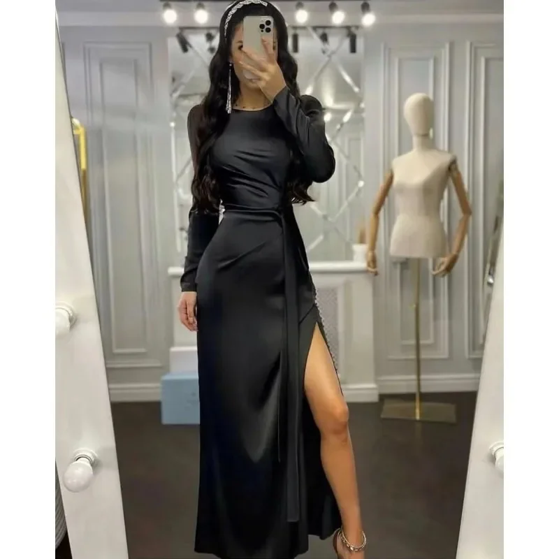 Elegant Women Corset Party Dress Female Sexy Fashion Satin Long Sleeve Lace Up Graduation Evening Long Dress Robe Prom Gown