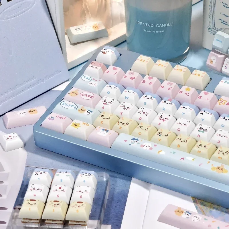 Kawaii Theme Keycaps Custom PBT Kca Profile Cute Keycap Cartoon Anime Dye Sublimation Point Key Cap for Gaming Keyboard Design