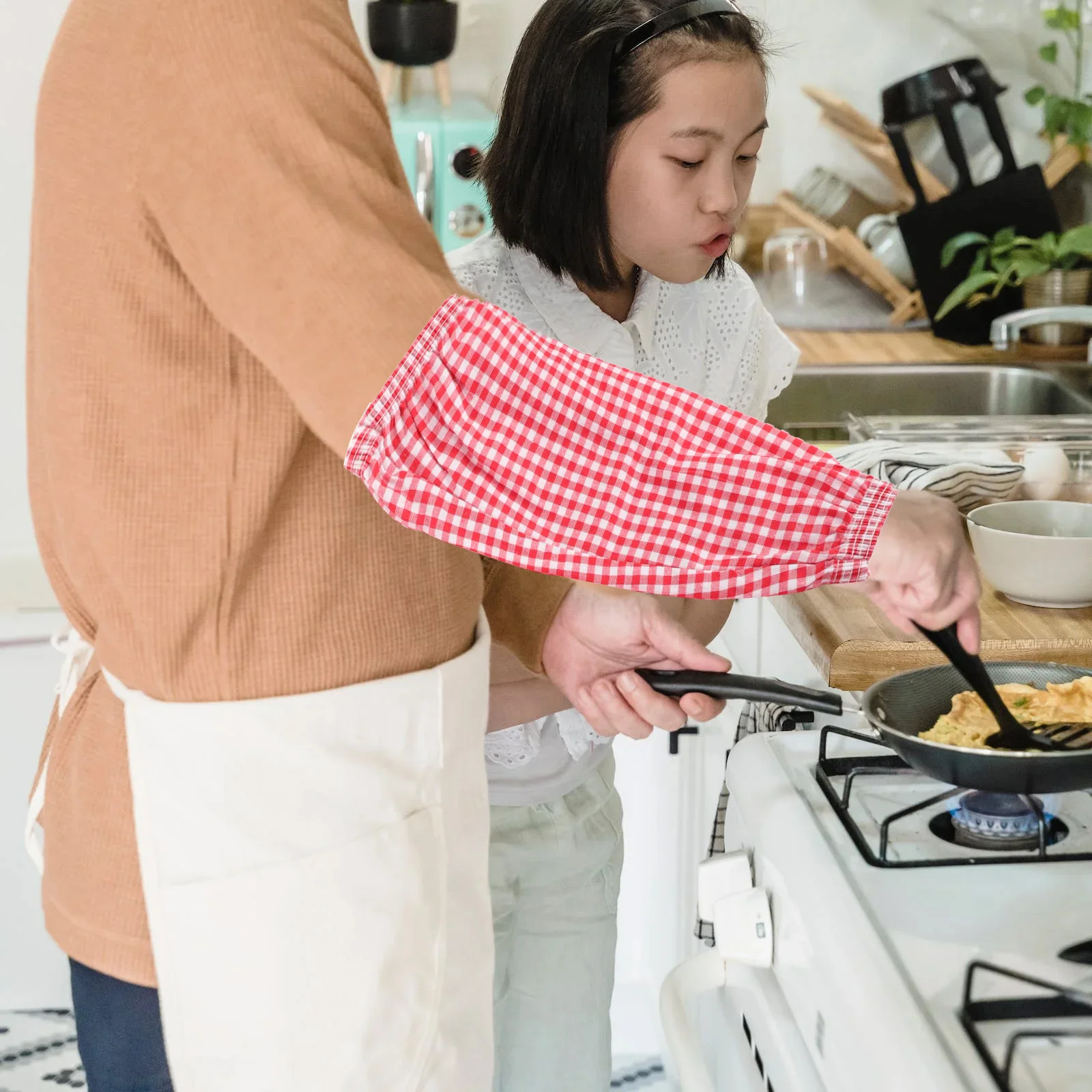 

3 Pairs Stain Resistant Check Sleeves Gardening Oversleeves Washing Arm Cuff Kitchen Dish Cleaning Cotton Linen Loose