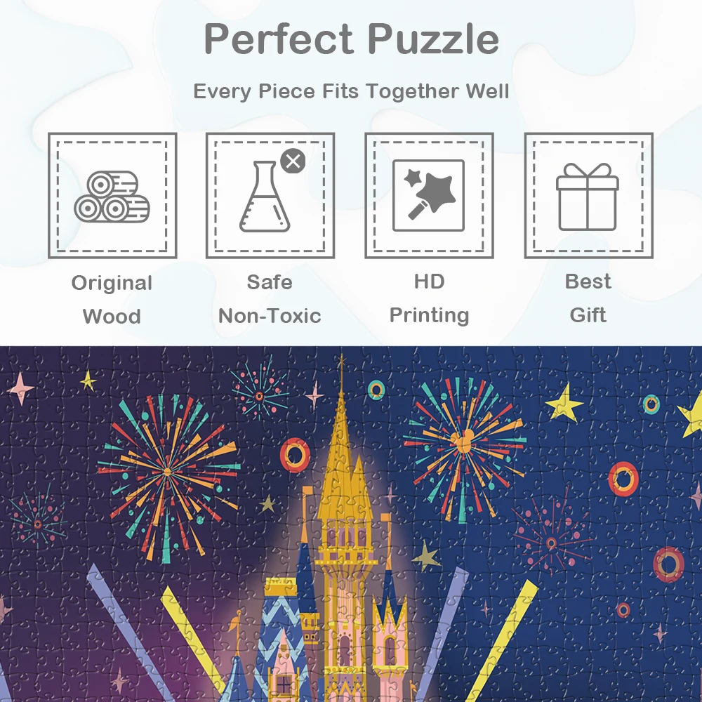 Duży puzzle dla dorosłych Disney Castle and Fireworks Disney Style Animation Games and Puzzles Cartoon Castle Night Scene Jigsaw Puzzle