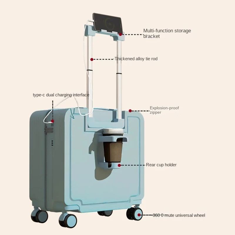 Valigia viaggio cabina 2024 colore sfumato 18/20 pollici piccola scatola d\'imbarco portabicchieri porta di tipo C Trolley multifunzione