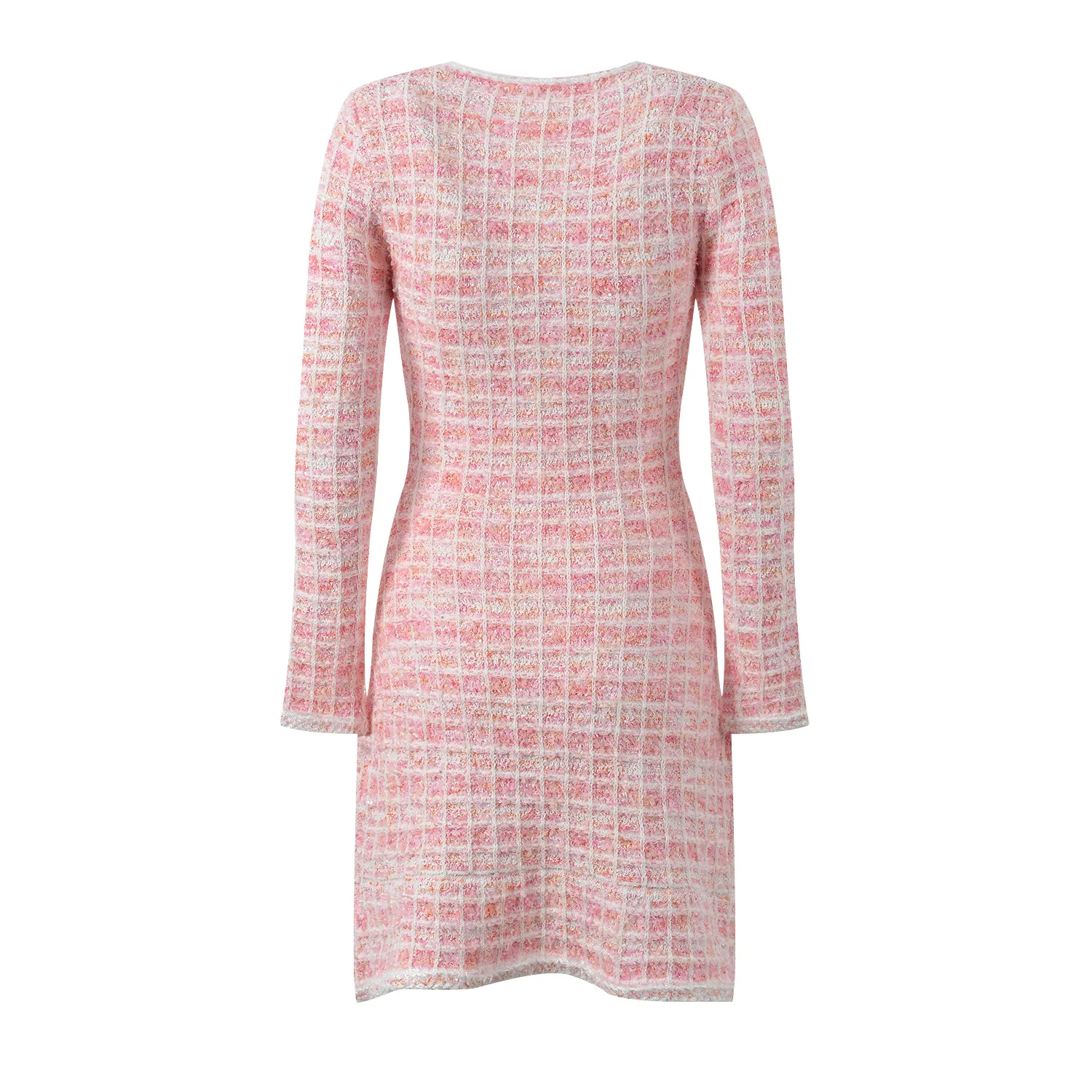 CHUJIE Conjunto de punto estilo francés de otoño 2025, top de manga larga con cuello redondo y media falda, traje rosa suave, mezcla de viscosa