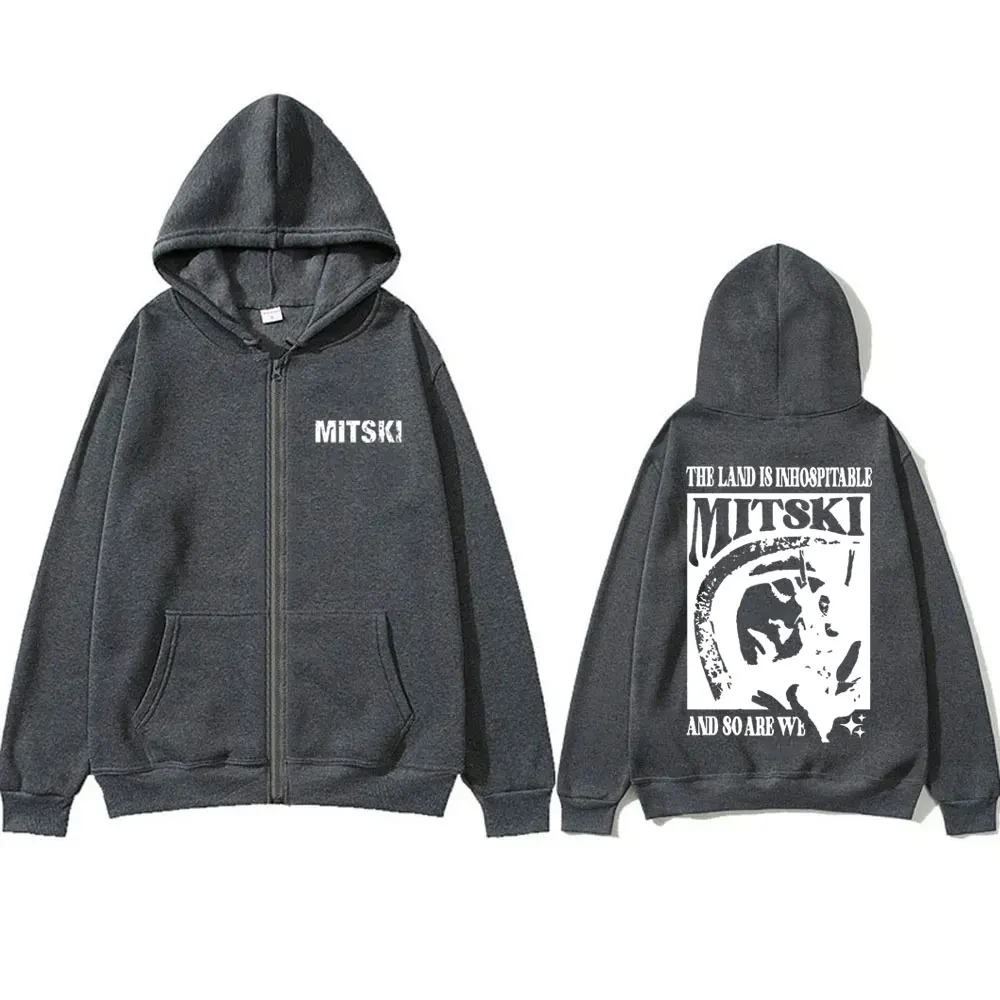 Singer Mitski The Land Is Inhospitable and So Are We Graphic Zipper Hoodie Men Women Fahsion Oversized Zip Up Jacket Streetwear